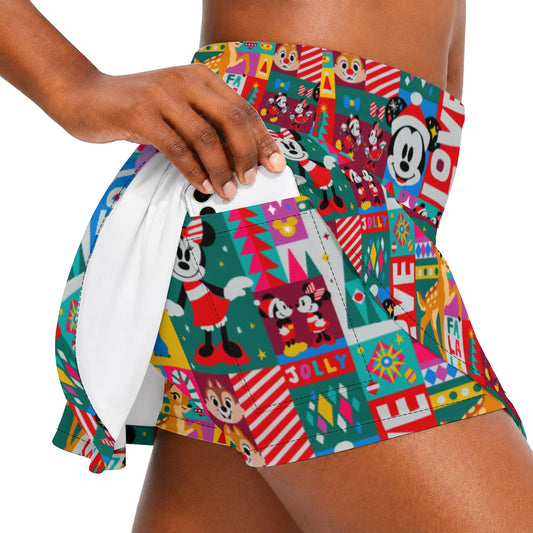 Mouse Christmas Colorblock - Women’s Athletic Skater Skort with Pockets