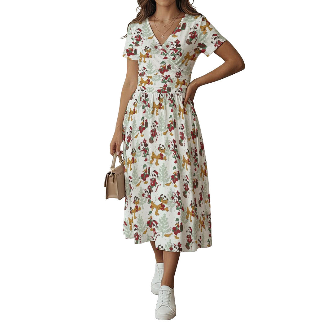 Classic Cartoon Crew Tinsel Trade - Women's V-Neck Ruched Midi Dress