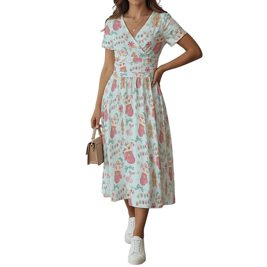 Cheeky Chipmunks Candy Cane Cheer - Women's V-Neck Ruched Midi Dress
