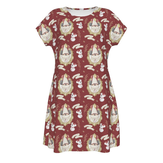 Mouse and Bow Snow Gnomes - Women's T-Shirt Dress