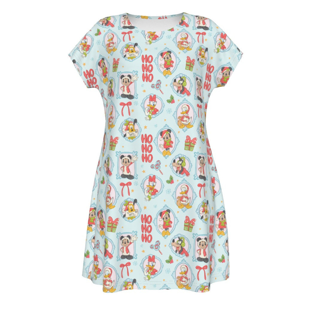 Holiday Character Ho Ho Cameos - Women's T-Shirt Dress