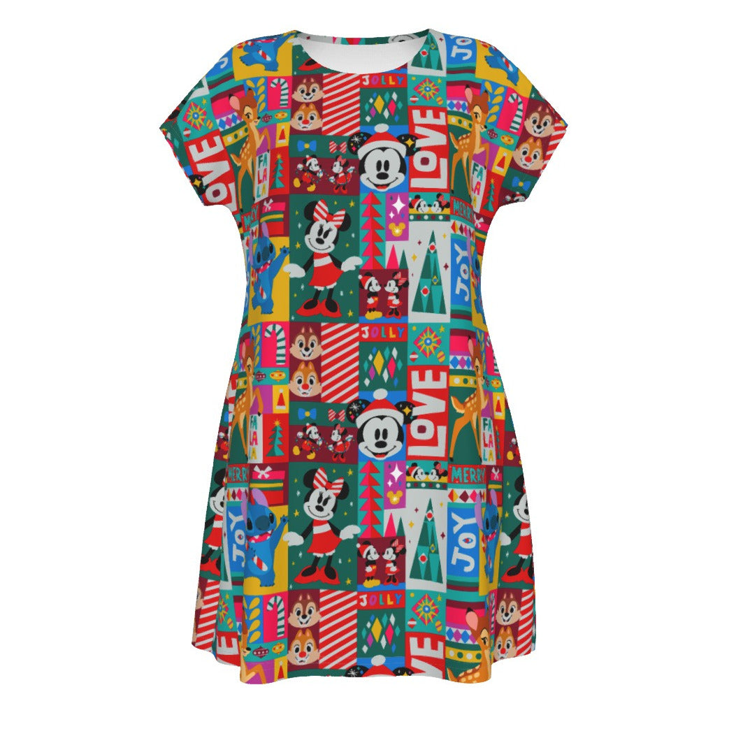Mouse Christmas Colorblock - Women's T-Shirt Dress