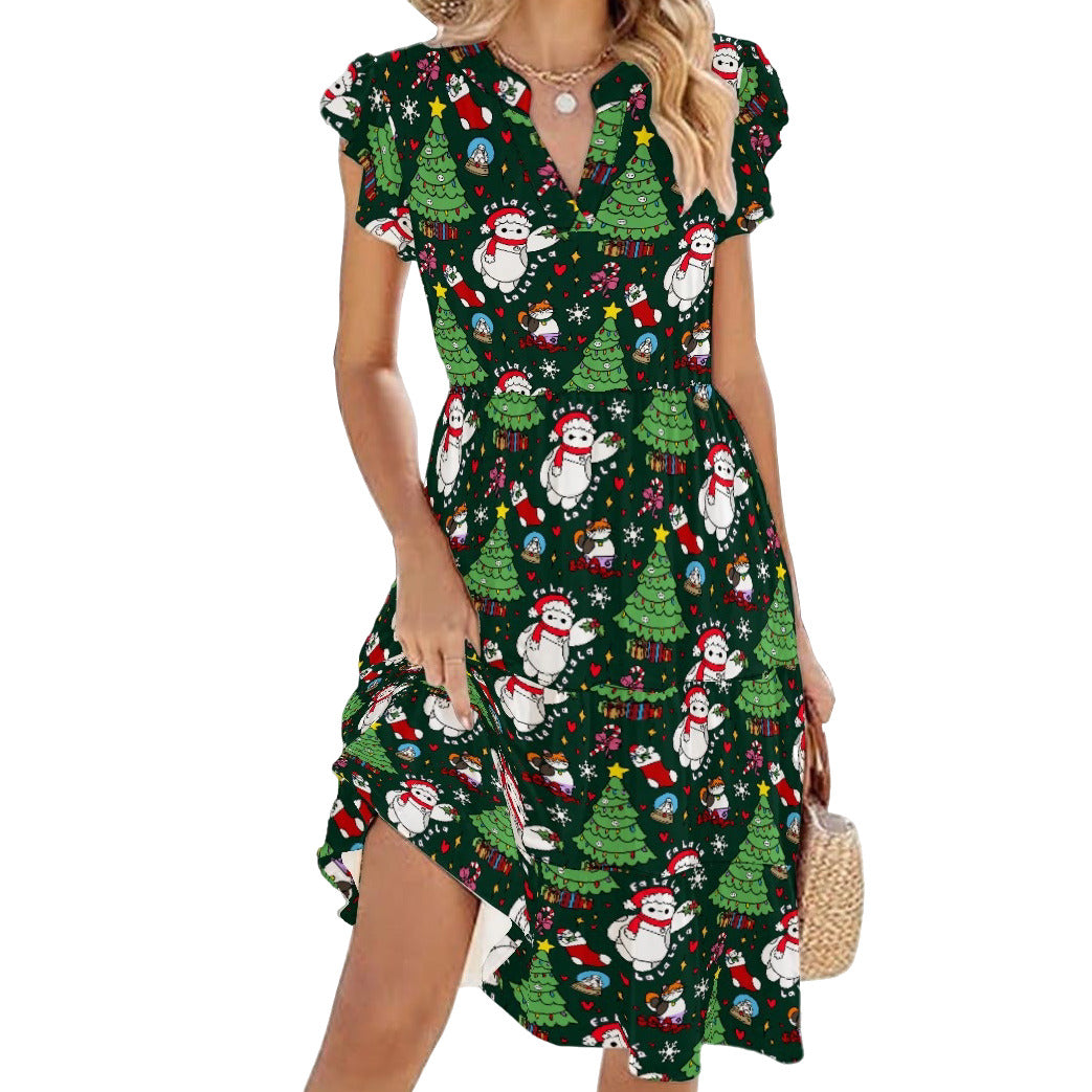 Robot Christmas Cheer - Women's Tiered Pocket Midi Dress