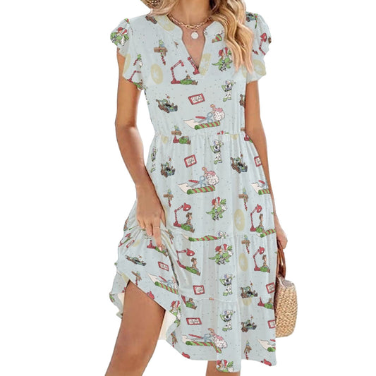 Toybox Tinsel Tangle - Women's Tiered Pocket Midi Dress