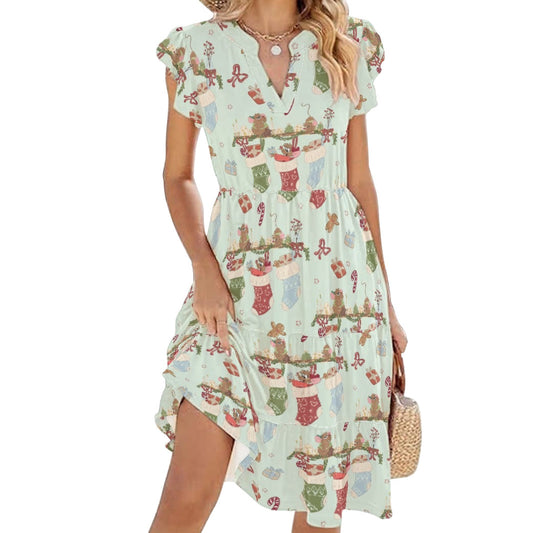 Fairytale Christmas Stocking Stowaways - Women's Tiered Pocket Midi Dress