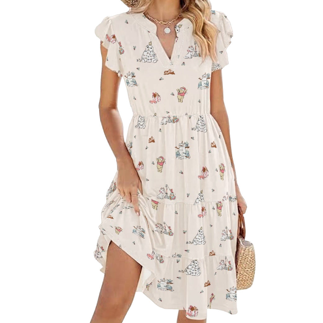 Storybook Christmas Cameo Mix - Women's Tiered Pocket Midi Dress