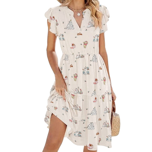 Storybook Christmas Cameo Mix - Women's Tiered Pocket Midi Dress