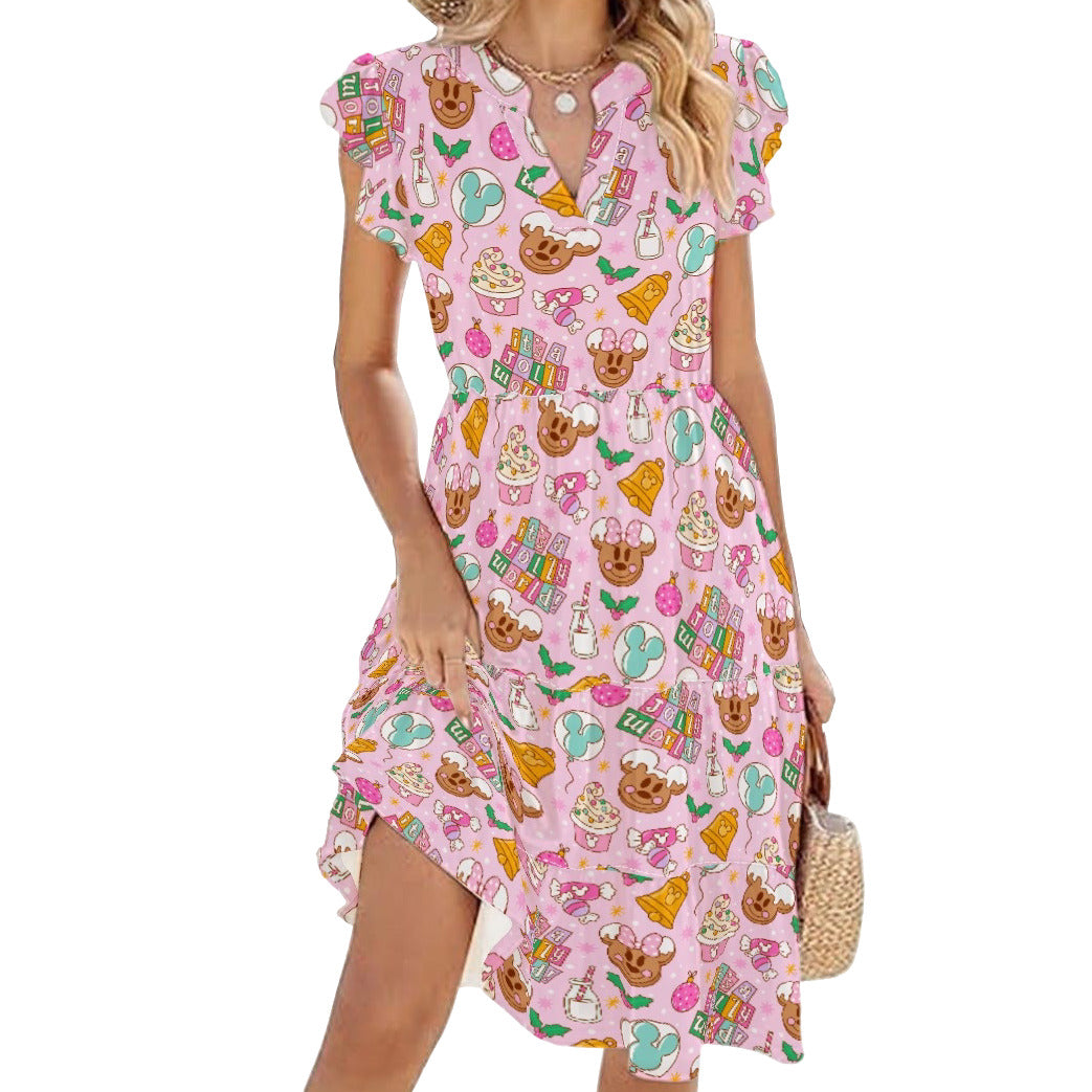 Tiny World Christmas Sugar Rush - Women's Tiered Pocket Midi Dress