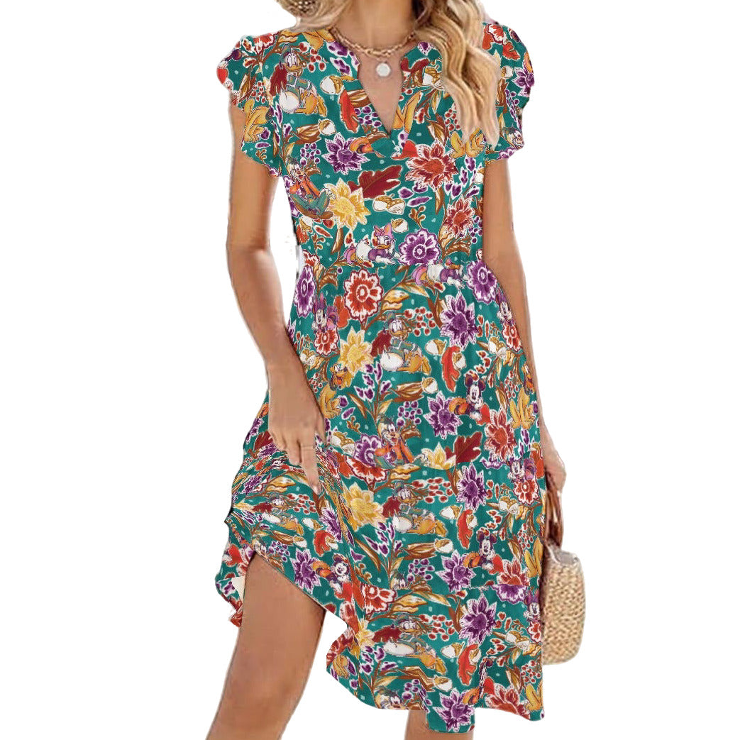 Mouse and Friends Fall Garden - Women's Tiered Pocket Midi Dress