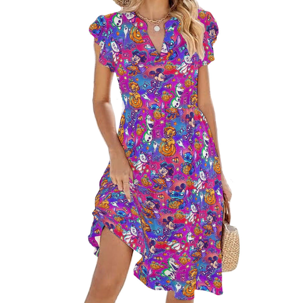 Classic Character Halloween Mashup - Women's Tiered Pocket Midi Dress