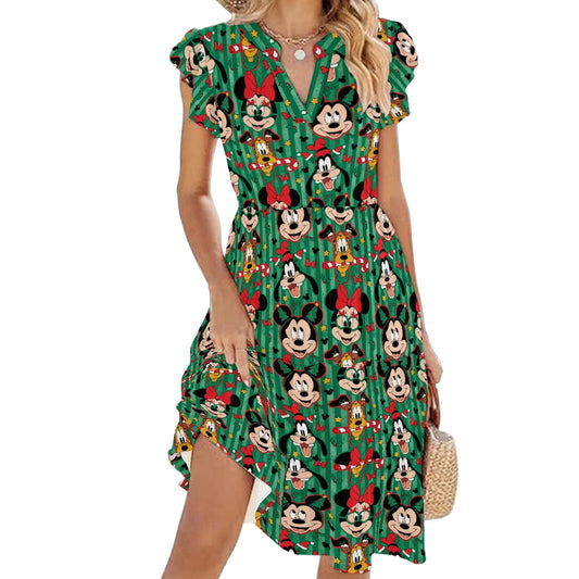 Mouse's Holly Jolly Parade - Women's Tiered Pocket Midi Dress