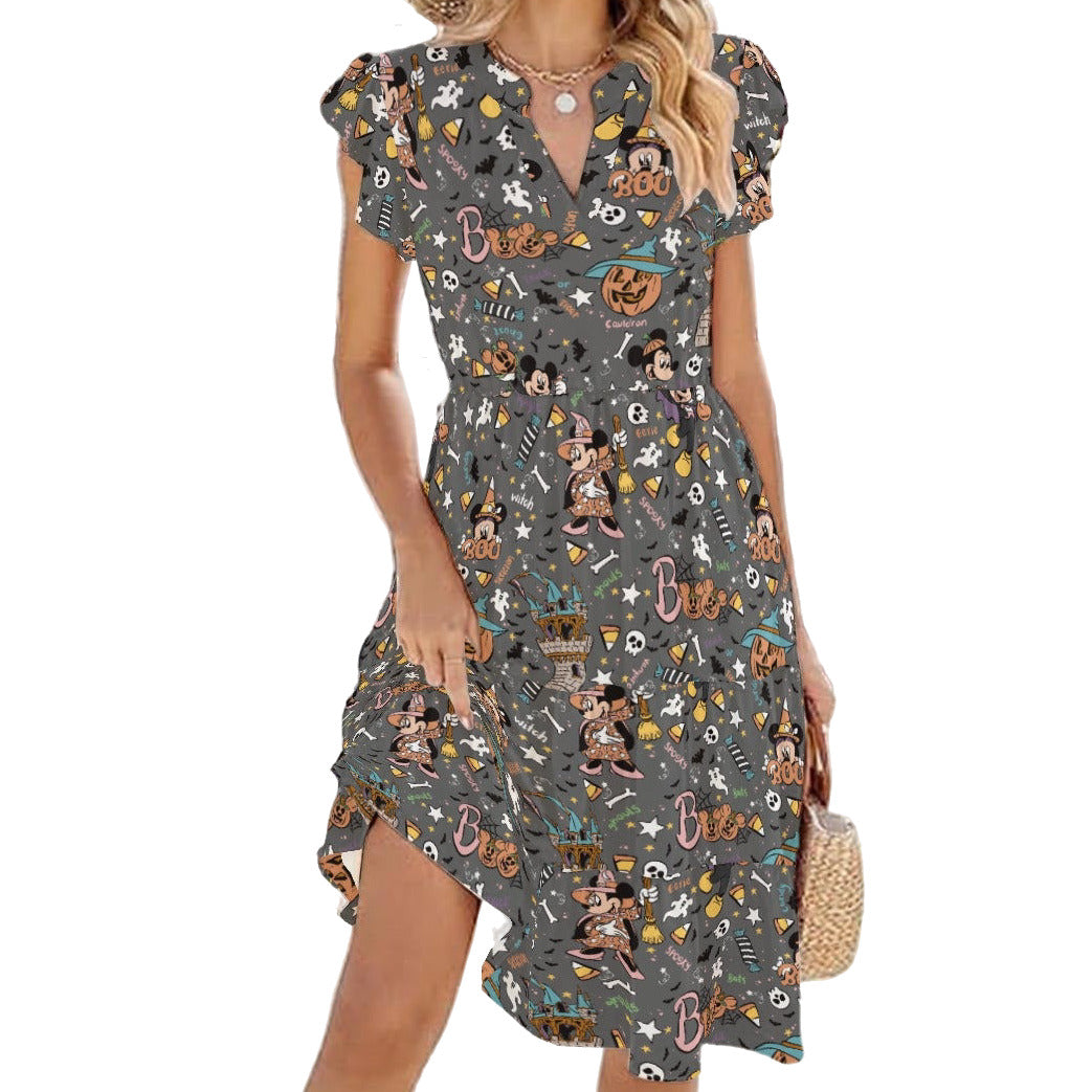 Spooky Spellbook Doodles - Women's Tiered Pocket Midi Dress