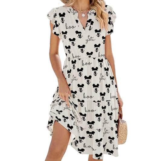 Spooky Mouse Greetings - Women's Tiered Pocket Midi Dress