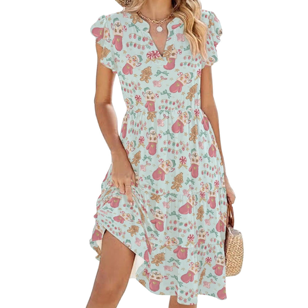 Cheeky Chipmunks Candy Cane Cheer - Women's Tiered Pocket Midi Dress