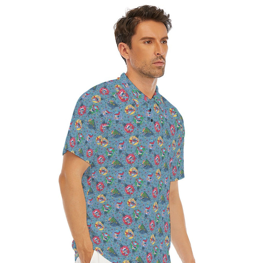 Holiday Baubles with Mischievous Blue Alien - Men's Polo Shirt