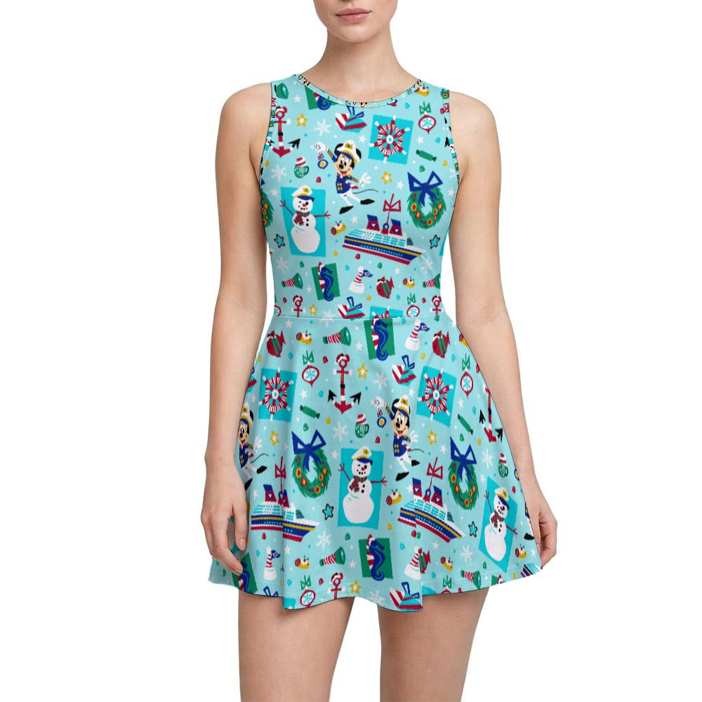 Mouse's Merry Cruise - Women’s Sleeveless Athletic Skater Dress with Built-In Shorts