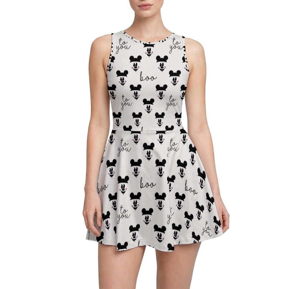 Spooky Mouse Greetings - Women’s Sleeveless Athletic Skater Dress with Built-In Shorts