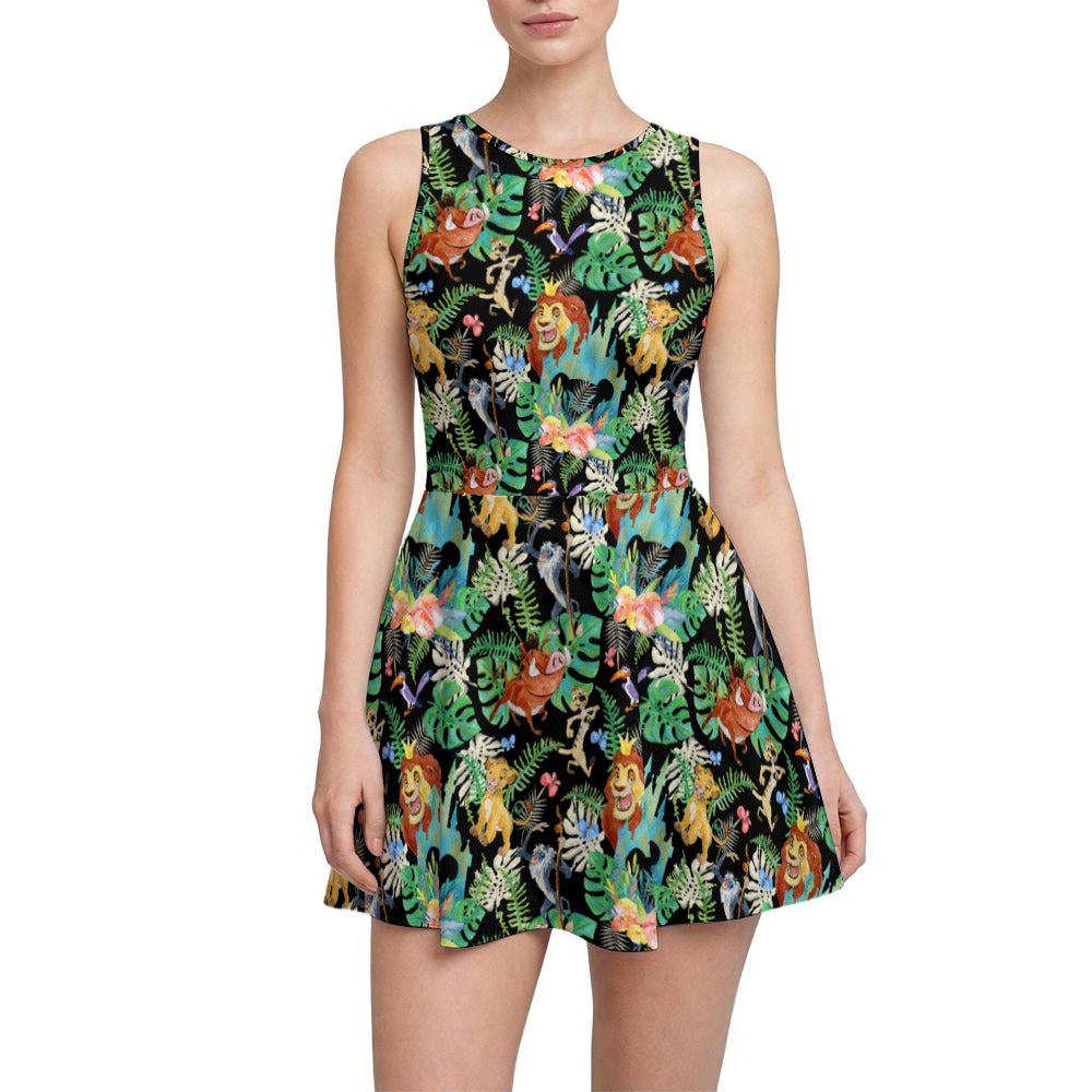 Watercolor Jungle Pride - Women’s Sleeveless Athletic Skater Dress with Built-In Shorts
