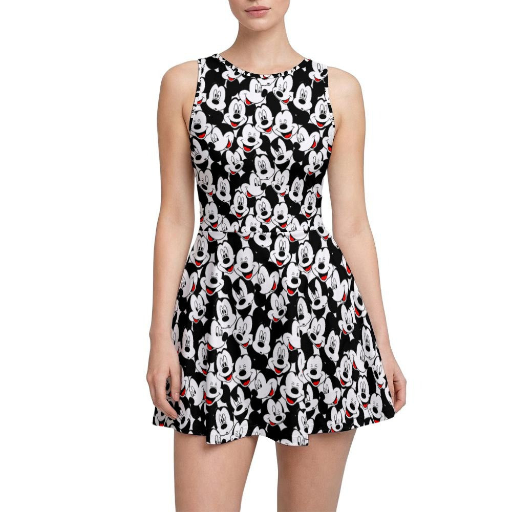 Many Faces of Classic Mouse - Women’s Sleeveless Athletic Skater Dress with Built-In Shorts