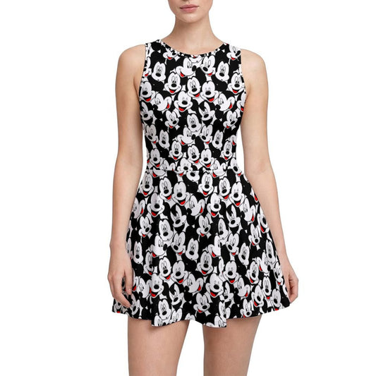 Many Faces of Classic Mouse - Women’s Sleeveless Athletic Skater Dress with Built-In Shorts
