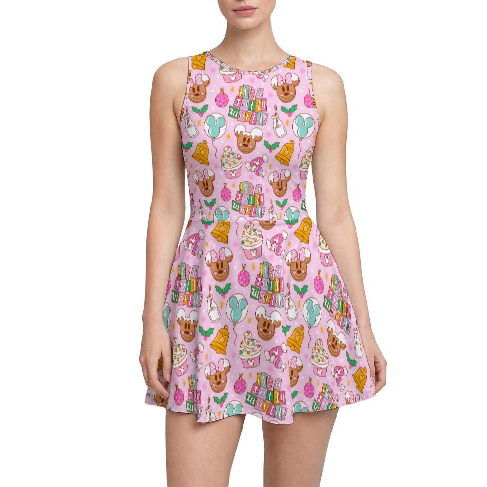 Tiny World Christmas Sugar Rush - Women’s Sleeveless Athletic Skater Dress with Built-In Shorts