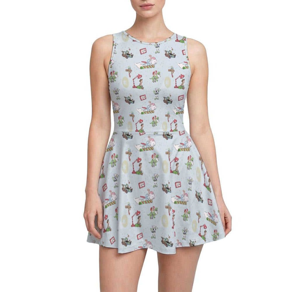 Toybox Tinsel Tangle - Women’s Sleeveless Athletic Skater Dress with Built-In Shorts
