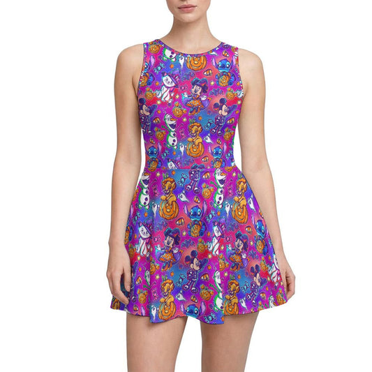 Classic Character Halloween Mashup - Women’s Sleeveless Athletic Skater Dress with Built-In Shorts