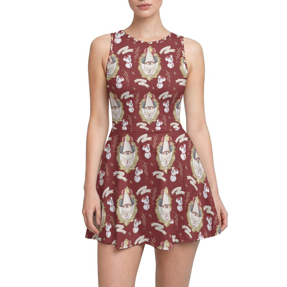 Mouse and Bow Snow Gnomes - Women’s Sleeveless Athletic Skater Dress with Built-In Shorts