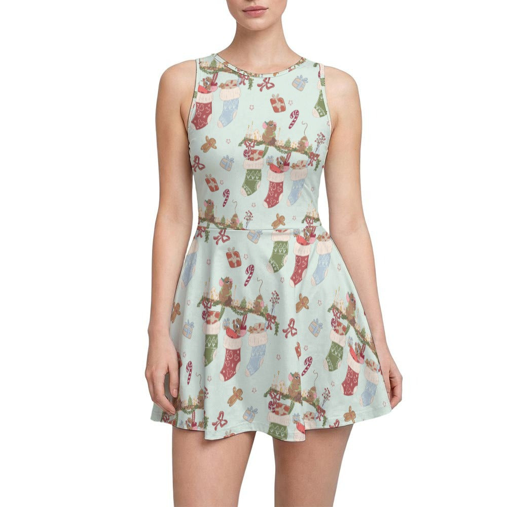 Fairytale Christmas Stocking Stowaways - Women’s Sleeveless Athletic Skater Dress with Built-In Shorts