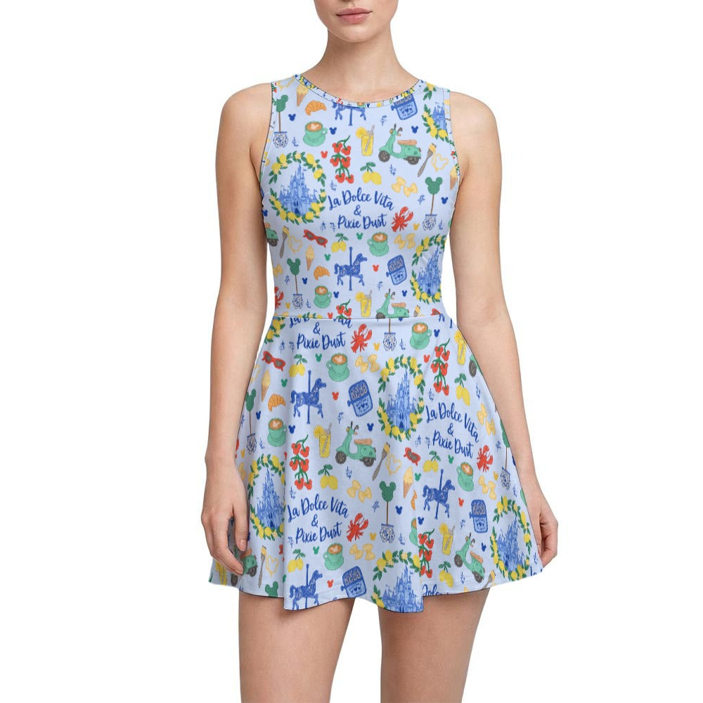 Sweet Life Pixie Dust - Women’s Sleeveless Athletic Skater Dress with Built-In Shorts