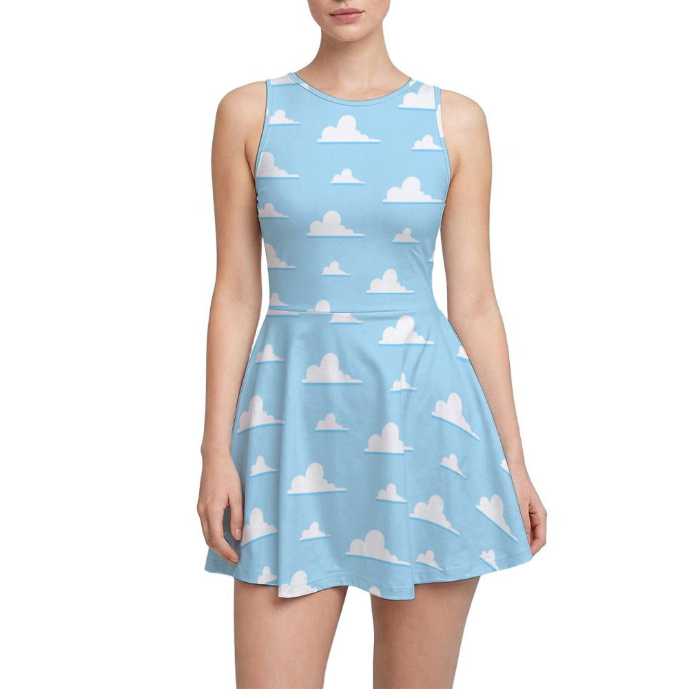 Cloud Nine Nursery Sky - Women’s Sleeveless Athletic Skater Dress with Built-In Shorts