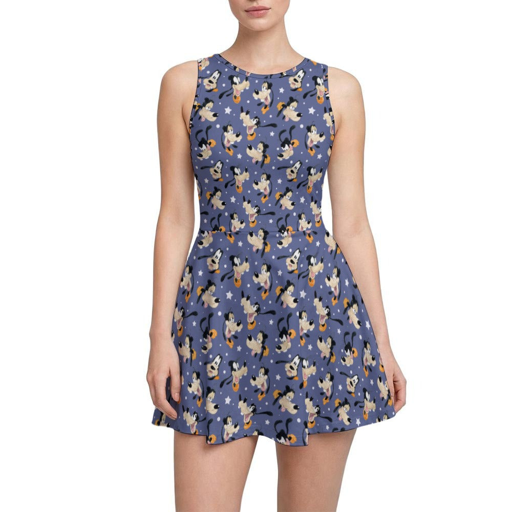 Funny Silly Dog - Women’s Sleeveless Athletic Skater Dress with Built-In Shorts