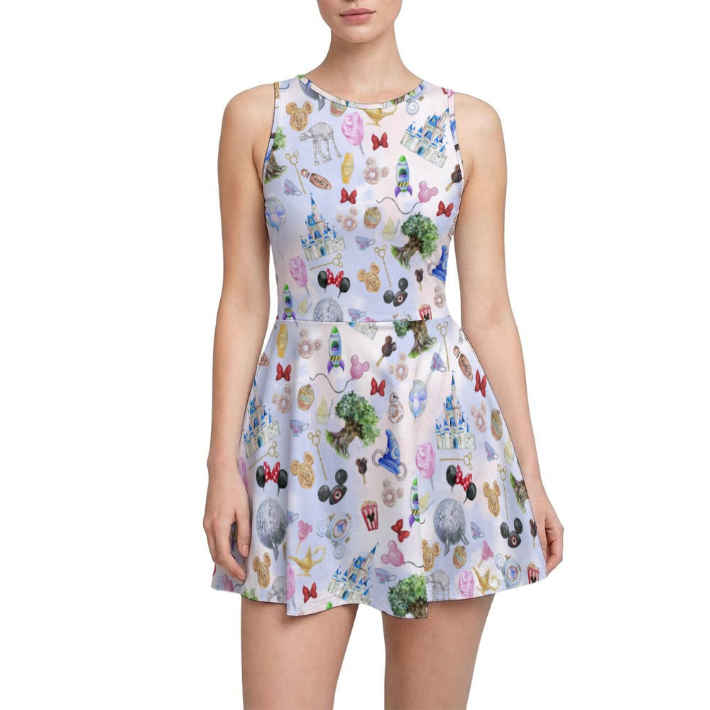 WDW Park Hopper - Women’s Sleeveless Athletic Skater Dress with Built-In Shorts