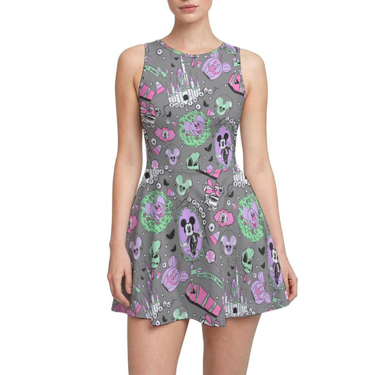 Pastel Spooky Candy - Women’s Sleeveless Athletic Skater Dress with Built-In Shorts