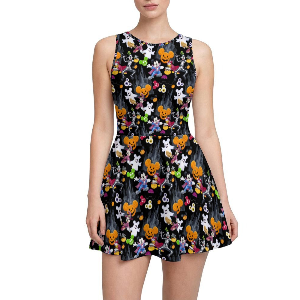 Mouse Gang Trick or Treat - Women’s Sleeveless Athletic Skater Dress with Built-In Shorts