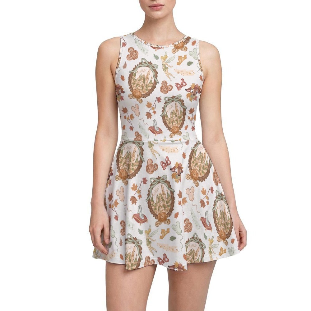 Fairy Fall Cameos - Women’s Sleeveless Athletic Skater Dress with Built-In Shorts