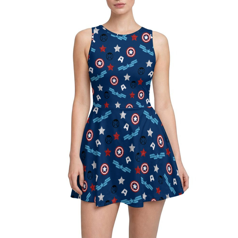 American Superhero - Women’s Sleeveless Athletic Skater Dress with Built-In Shorts