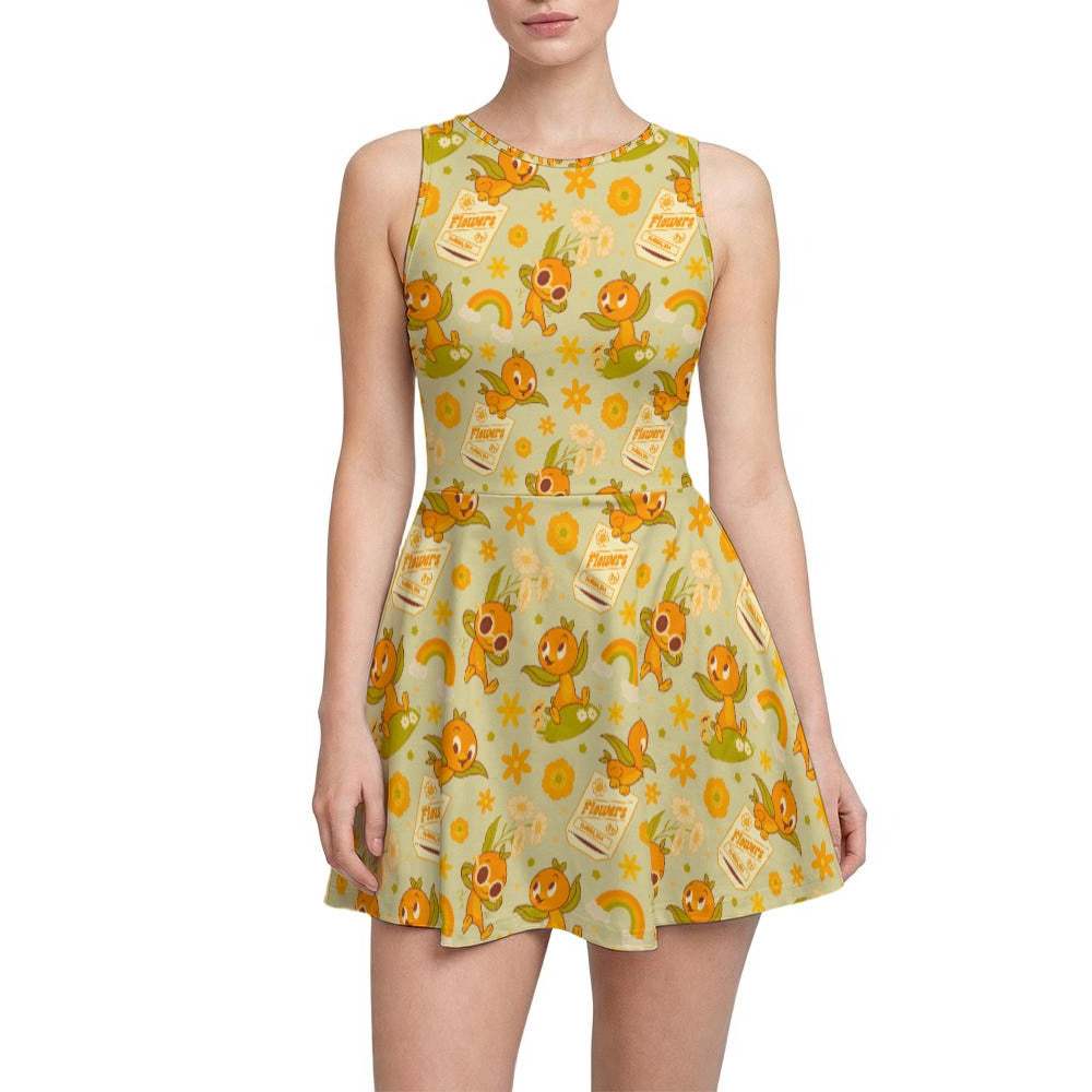 Vintage Citrus Garden - Women’s Sleeveless Athletic Skater Dress with Built-In Shorts