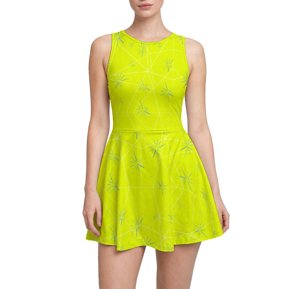 Joyful Blue & Yellow Florals - Women’s Sleeveless Athletic Skater Dress with Built-In Shorts