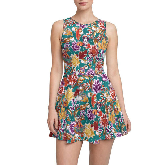 Mouse and Friends Fall Garden - Women’s Sleeveless Athletic Skater Dress with Built-In Shorts