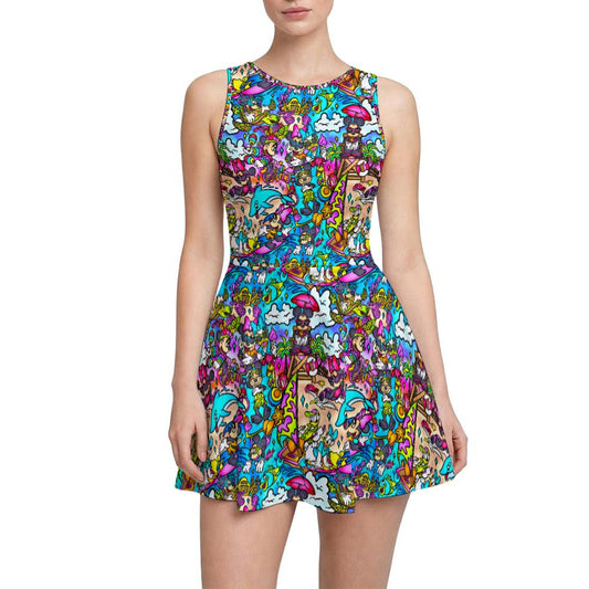 Island Beach Bash - Women’s Sleeveless Athletic Skater Dress with Built-In Shorts