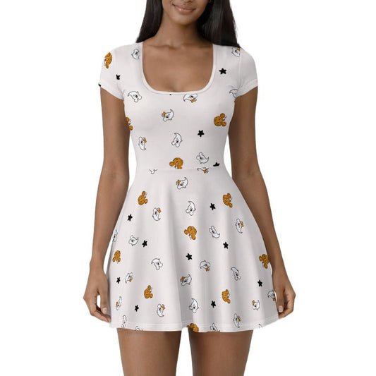 Tiny Boo Crew - Women’s Short Sleeve Athletic Skater Dress with Built-In Shorts