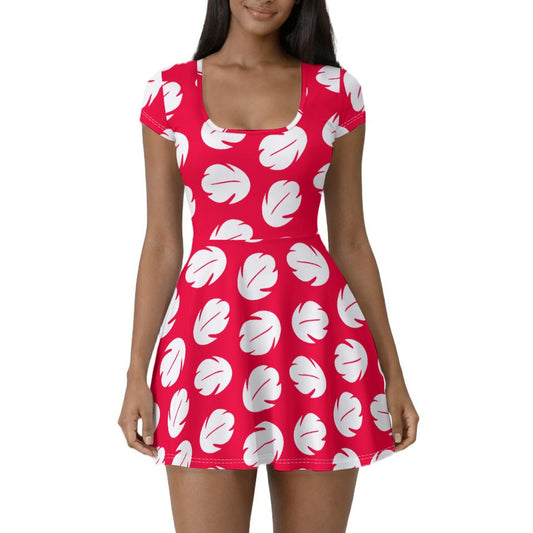 Island Leaf Print - Women’s Short Sleeve Athletic Skater Dress with Built-In Shorts