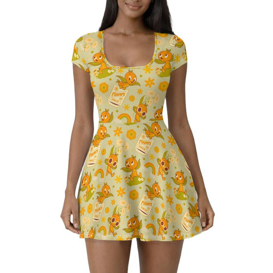 Vintage Citrus Garden - Women’s Short Sleeve Athletic Skater Dress with Built-In Shorts