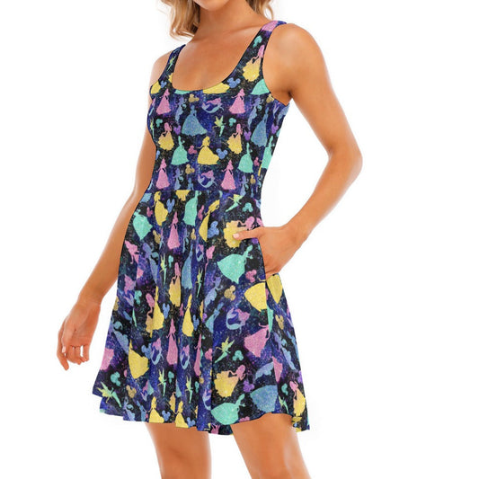 Princess Glitter Silhouettes - Women's Sleeveless Pocket Skater Dress