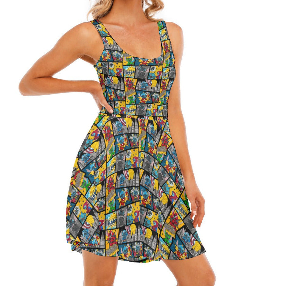 Superhero Stitch - Comic Action - Women's Sleeveless Pocket Skater Dress