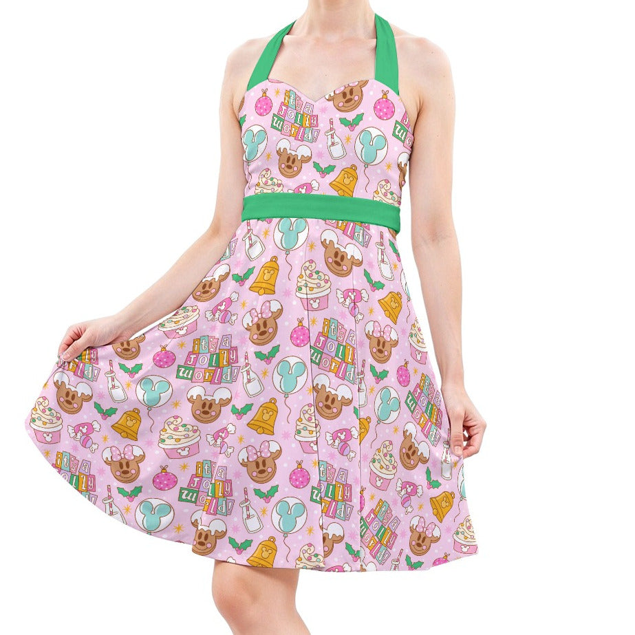 Tiny World Christmas Sugar Rush - Women's Halter Vintage Pocket Dress