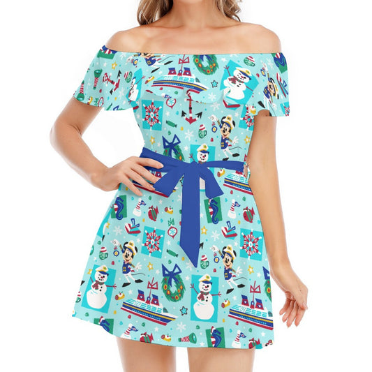 Mouse's Merry Cruise - Women's Off-shoulder Ruffle Dress