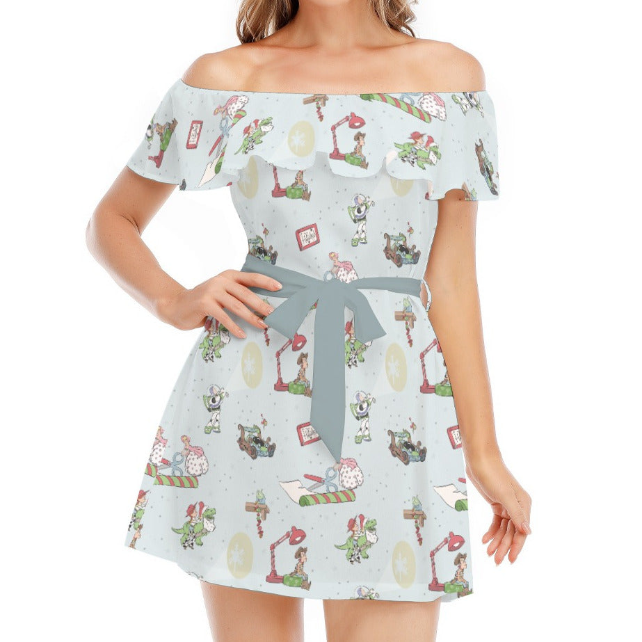 Toybox Tinsel Tangle - Women's Off-shoulder Ruffle Dress