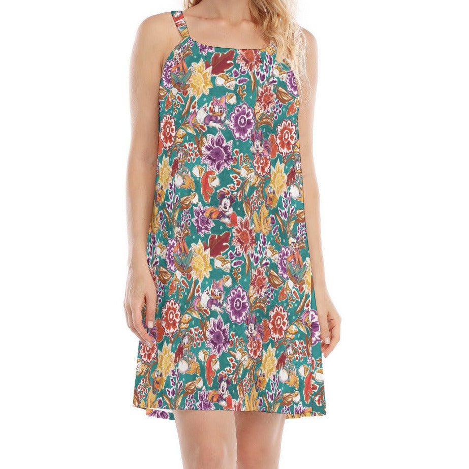 Mouse and Friends Fall Garden - Women’s Adjustable Sundress